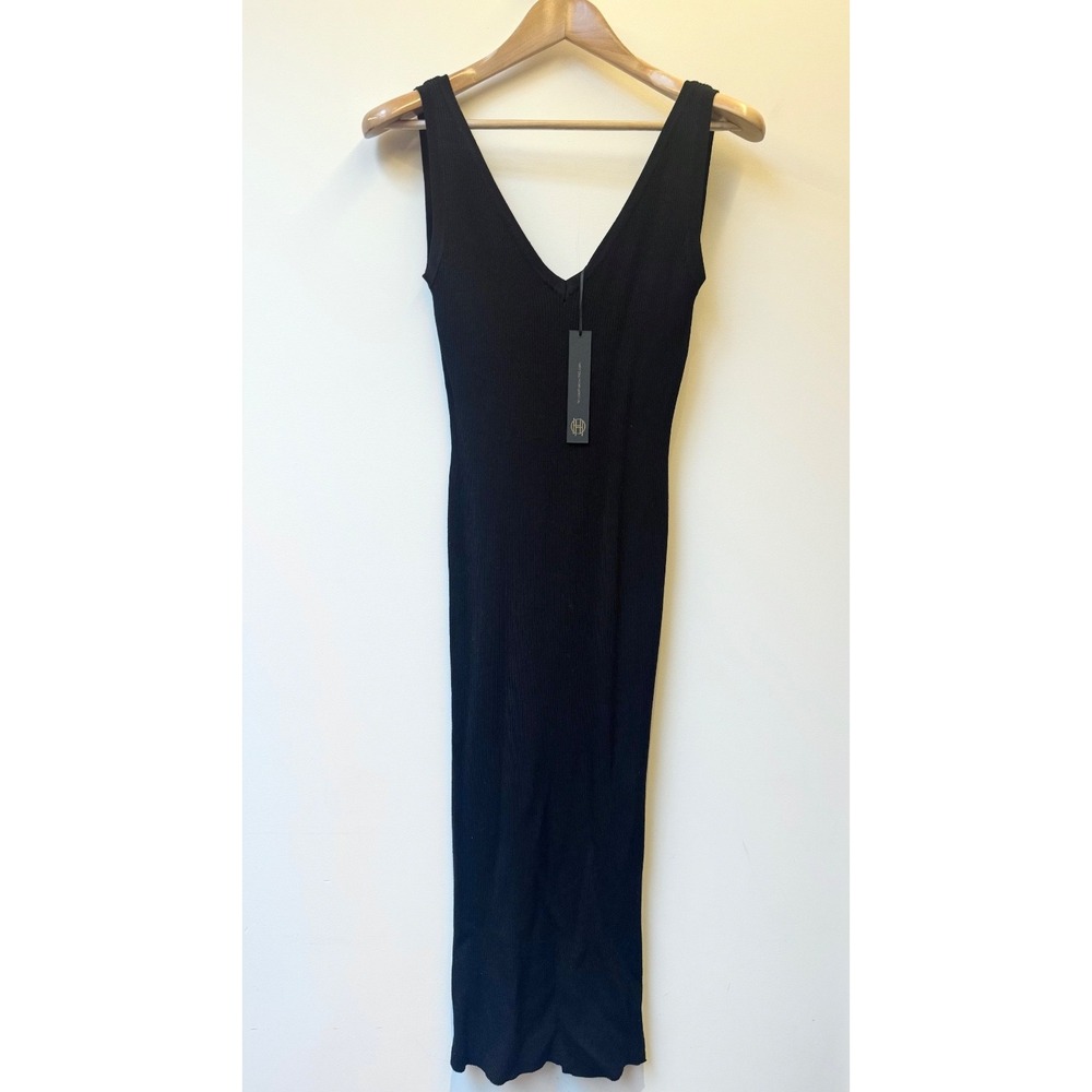 House of Harlow NWT V-Neck‎ Women's Ribbed Black Midi Dress Stretchy Comfy Sz XS